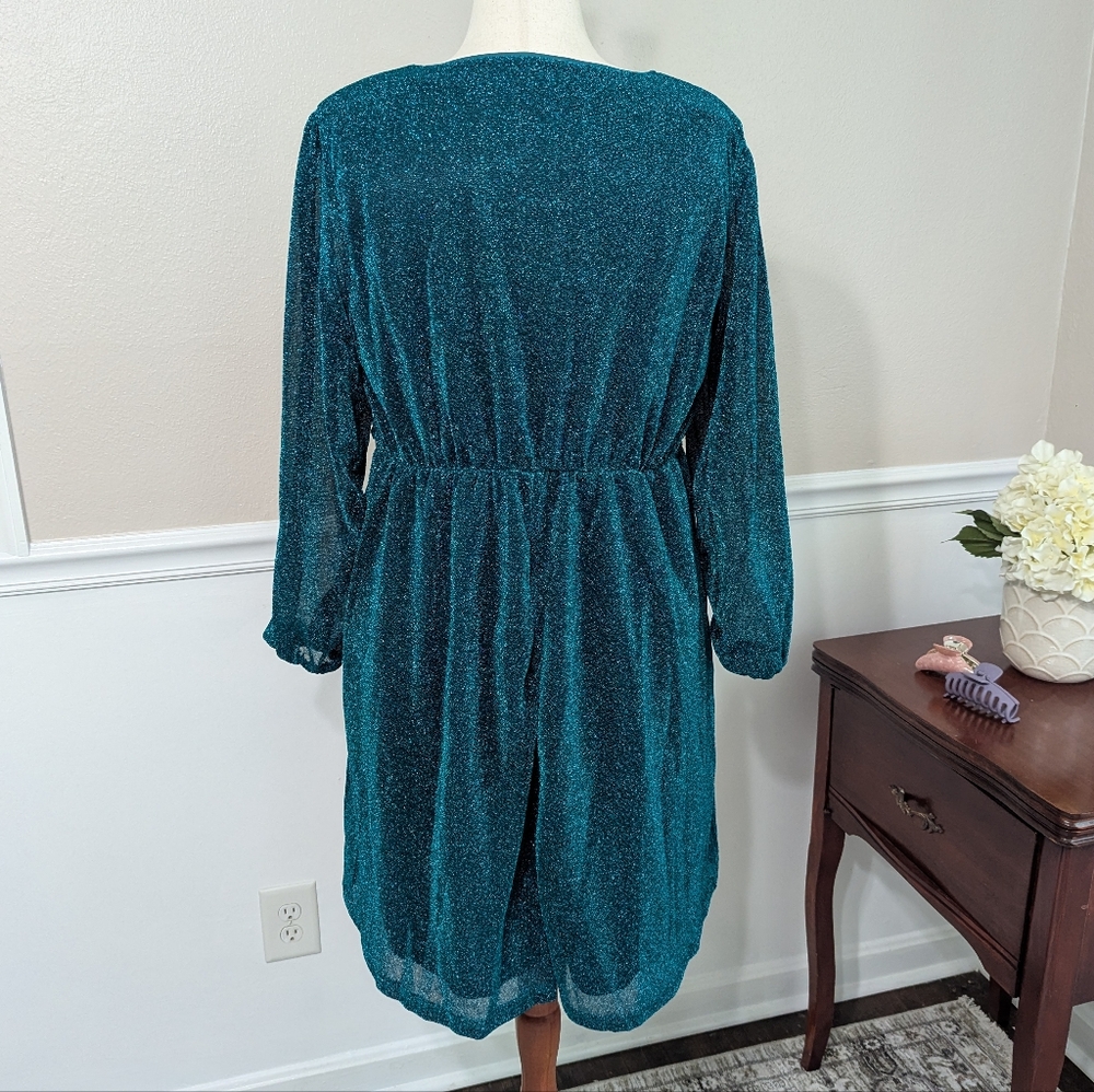 3/$30 NWT Bloomchic Glittery Green/Aqua Dress 14/16 - Picture 5 of 8